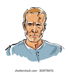 Hand drawn illustration oa red-haired man on white background.