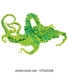 Hand drawn illustration of octopus.  Design for T-shirt, greeting card or poster.