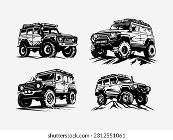 Hand drawn illustration of an off road car, conveying ruggedness and excitement. Ideal for automotive enthusiasts