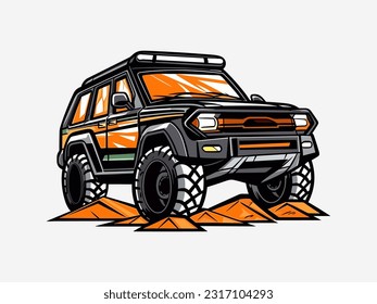 Hand drawn illustration of an off road car, conveying ruggedness and excitement. Ideal for automotive enthusiasts