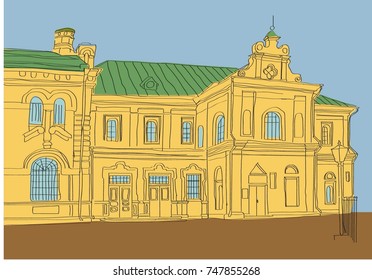 Hand drawn illustration of an Old Building