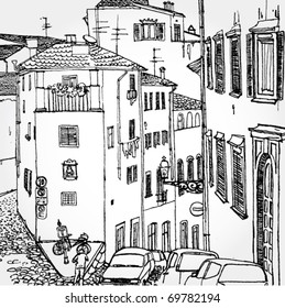 Hand Drawn Illustration of Old European Street
