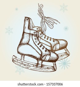 Hand Drawn Illustration of Old Retro Skates