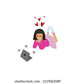 Hand drawn illustration on the theme of online relationships and message.