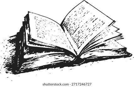 Dibujado a mano ilustración de un viejo libro abierto con notas antiguas