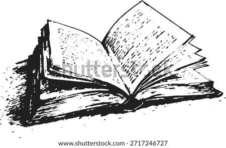 Hand drawn illustration of an open old book with ancient notes
