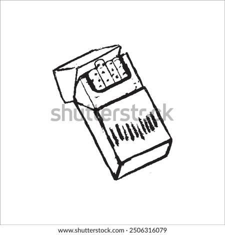 Hand drawn illustration of an open pack of cigarettes, grunge style drawing.