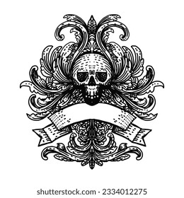 hand drawn illustration ornament floral of skull