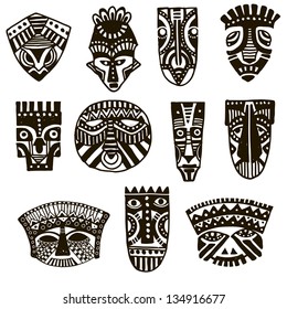 Hand drawn illustration. Ornamental element.African mask.