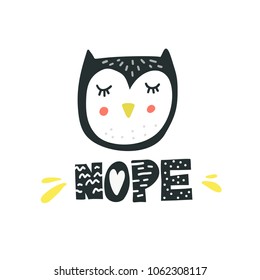 Hand drawn illustration of owl. Cartoon character for kids, toddlers and babies fashion.