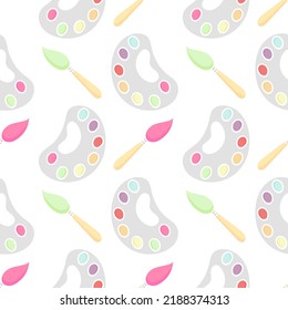 hand drawn illustration of paint brush and palette version without outline on white background