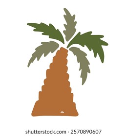 Hand drawn illustration of a palm tree in a tropical setting with stylized leaves vector illustration