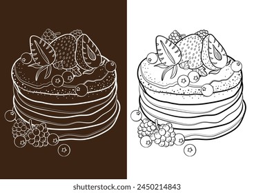 hand drawn illustration of a pancake with fruits