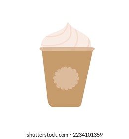 Hand drawn illustration of paper cup with ice cream or gelato or frozen yogurt in soft color. Isolated on white background.