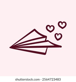 Hand drawn illustration of a paper plane with a heart. Suitable for valentine's day, presentation, graphic design