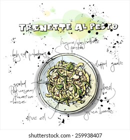 Hand drawn illustration of pasta recipe. Ingredients. Vector collection.