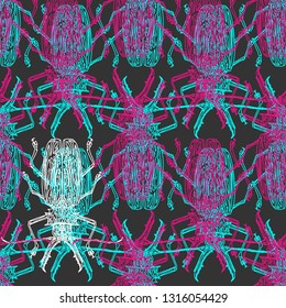 Hand drawn illustration pattern of beetle on a wight background. vector illustration. 