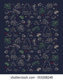 Hand drawn illustration pattern for Christmas with icons.