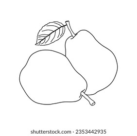 Hand drawn illustration of pear, a gourd-shaped and yellow fruit grown in Europe and America.