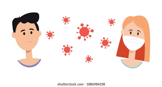 Hand drawn illustration of a person without a medical mask. Concept of coronavirus quarantine. Woman with a medical mask. Vector illustration.