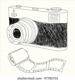 Hand drawn illustration of a photo camera