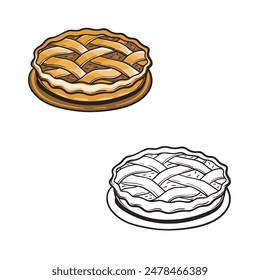 Hand drawn illustration of pie. Drawing with line art style. Easy to edit. Cartoon pie vector illustration