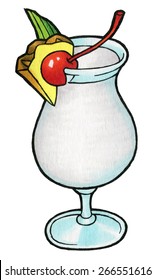 hand drawn Illustration with hand drawn Pina Colada cocktail