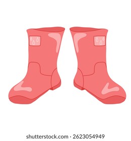 Hand drawn illustration of pink rubber boots for gardening and rainy weather. Simple vector design for stickers, packaging, posters, invitations, web icons, textiles, seasonal designs