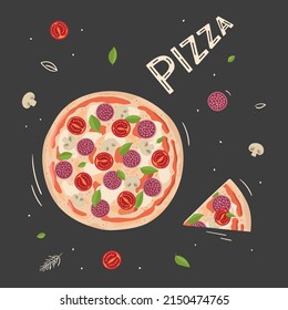 Hand drawn illustration with pizza