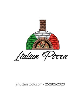 Ilustração desenhada à mão de grade de pizza com cores de bandeira italiana