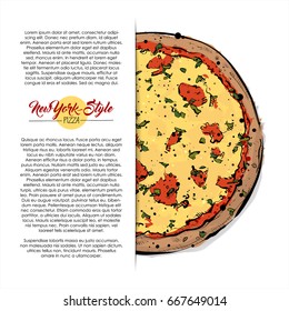 Hand drawn illustration of pizza. Place for your text. Vector collection.