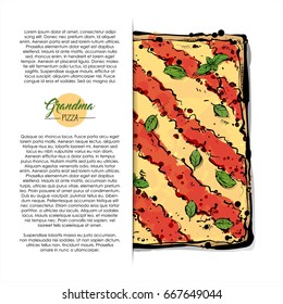 Hand drawn illustration of pizza. Place for your text. Vector collection.
