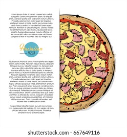 Hand drawn illustration of pizza. Place for your text. Vector collection.