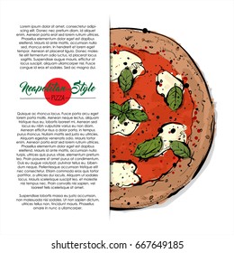 Hand drawn illustration of pizza. Place for your text. Vector collection.