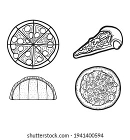ilustración a mano de una pizza. vector, icono