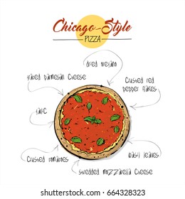 Hand drawn illustration of pizza Vector collection.