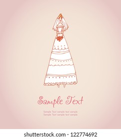 Hand drawn illustration and place for your text. Template with image of bride in wedding dress