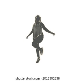 hand drawn illustration plus size woman in swimsuit, female figure in lingerie, design for sticker. Fashion trendy girl. Summertime clothes. 