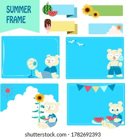 Hand drawn illustration of polar bear and summer material frame set