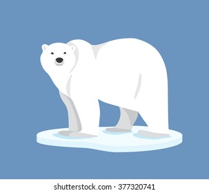 Hand drawn illustration of polar bear. Polar bear standing on ice floe, side view. Flat style