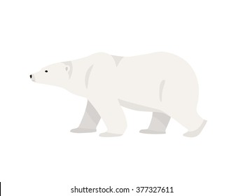 Hand drawn illustration of polar bear. Walking or standing polar bear, side view. Flat style