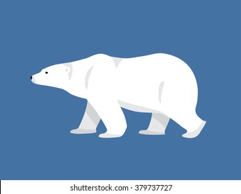 Hand drawn illustration of polar bear. Walking or standing polar bear, side view. Flat style