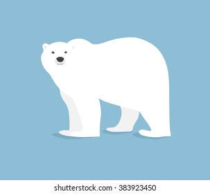 Hand drawn illustration of polar bear. Walking or standing polar bear, side view. Flat style