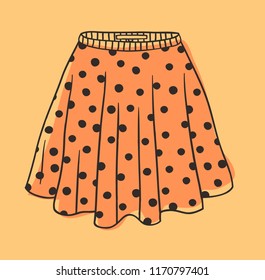 Hand drawn illustration Polka Dots Skirt. Creative ink art work. Actual vector drawing wear. Artistic isolated Halloween object
