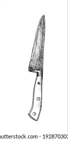 Hand drawn illustration of a professional chef knife using line drawing