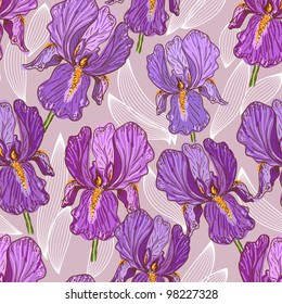 Hand drawn illustration of a purple iris
