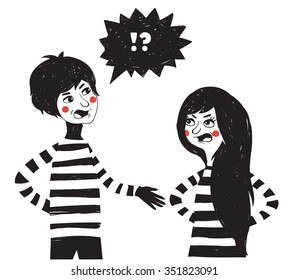 Hand drawn illustration with quarrel couple.