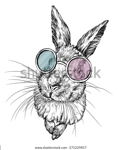 Hand Drawn Illustration Rabbit Glasses Isolated Stock Vector Royalty