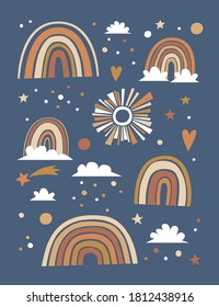 Ilustración dibujada a mano de los arcos y las nubes en formas simples