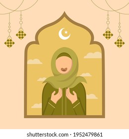 Hand drawn illustration of ramadan or eid al fitr days greeting concept on white background. Vector Illustration